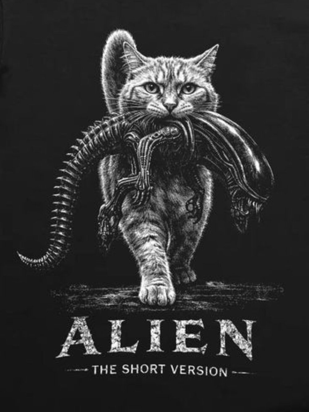 Alien The Short Version Cat Shirt – Sci-Fi Horror Parody Graphic Tee - Picture 2 of 4